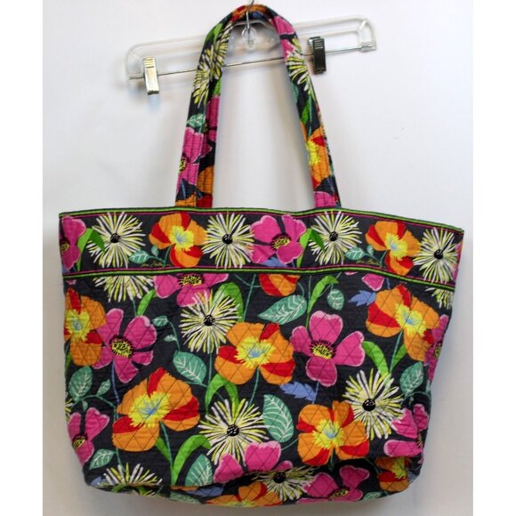 Vera Bradley Grey Jazzy Blooms Floral Tote Bag Baby Orange Travel Spring Beach - Picture 1 of 10